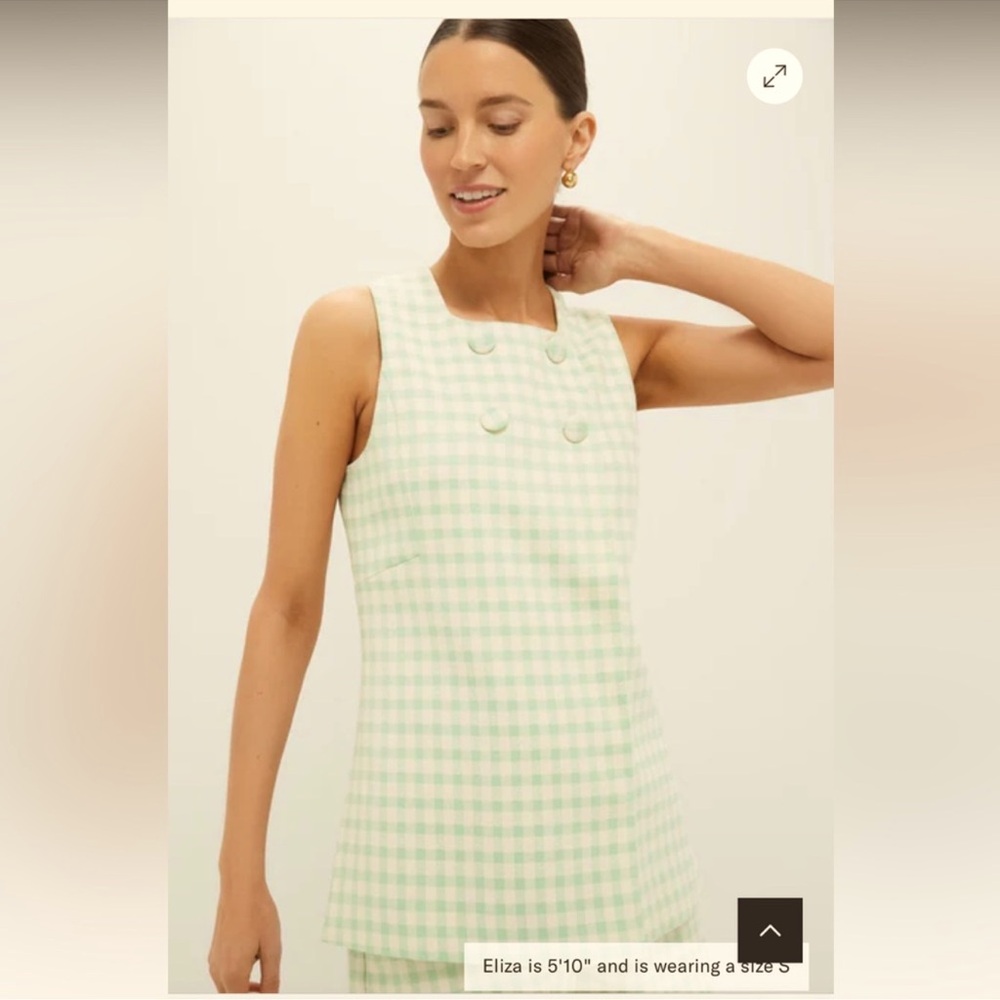 Tuckernuck mint gingham Julia vest / top, mod 60s style green check NEW!!